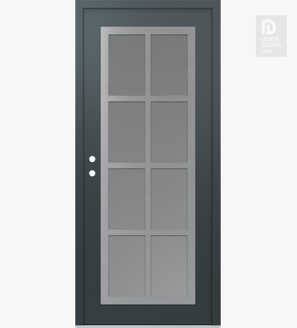 Modern Steel Front Door Diamond C16 36" x 80" anthracite/anthracite frosted Glass Panel stainless steel RHI