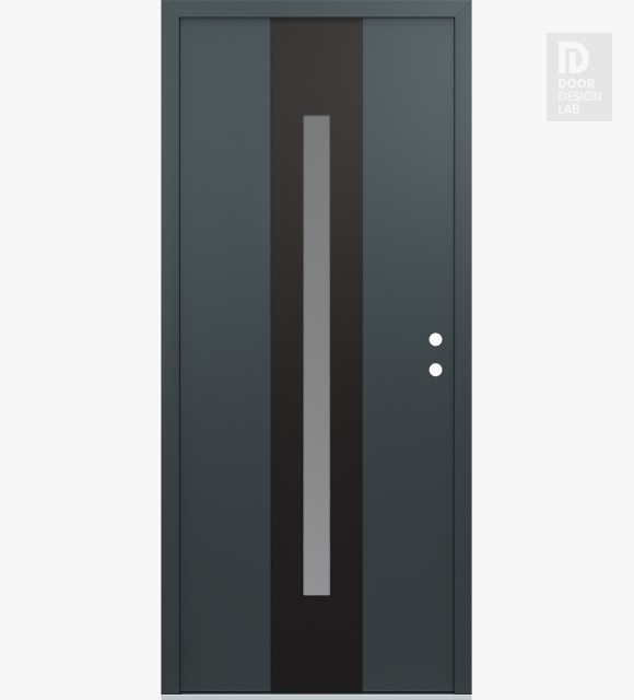 Modern Steel Front Door DIAMOND A2 36" X 80" ANTHRACITE/ANTHRACITE FROSTED GLASS PANEL BLACK LHI
