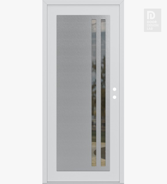 Modern Steel Front Door Diamond C6 36" x 80" white/white clear Glass Panel stainless steel LHI