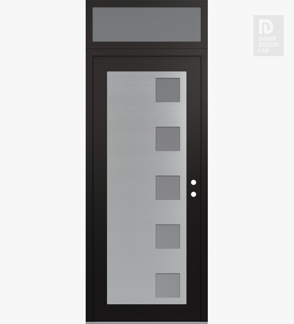Modern Steel Front Door Diamond C5 36" x 96" black/white frosted Glass Panel stainless steel LHI with Transom frosted Glass