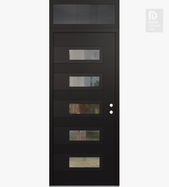 Modern Steel Front Door Diamond D3 36" x 96" black/black clear Glass Panel black LHI with Transom mirrored Glass