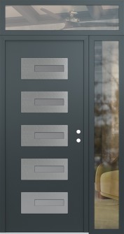 Diamond D6 48" x 96" anthracite/anthracite frosted Glass Panel stainless steel LHI with Sidelite and Transom clear Glass