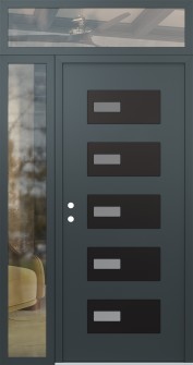 Diamond D7 50" x 96" anthracite/anthracite frosted Glass Panel black RHI with Sidelite and Transom clear Glass