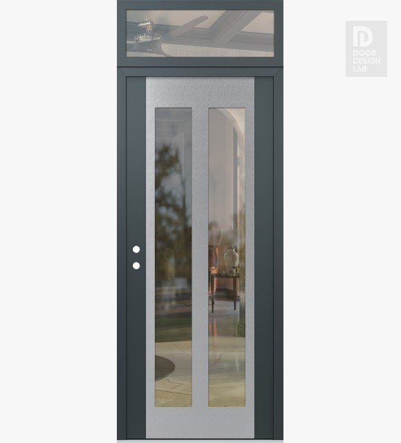 Modern Steel Front Door Diamond C14 36" x 96" anthracite/anthracite clear Glass Panel stainless steel RHI with Transom clear Glass