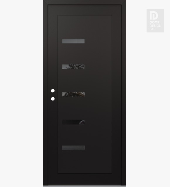 Modern Steel Front Door Diamond C8 36" x 80" black/black mirrored Glass Panel black RHI