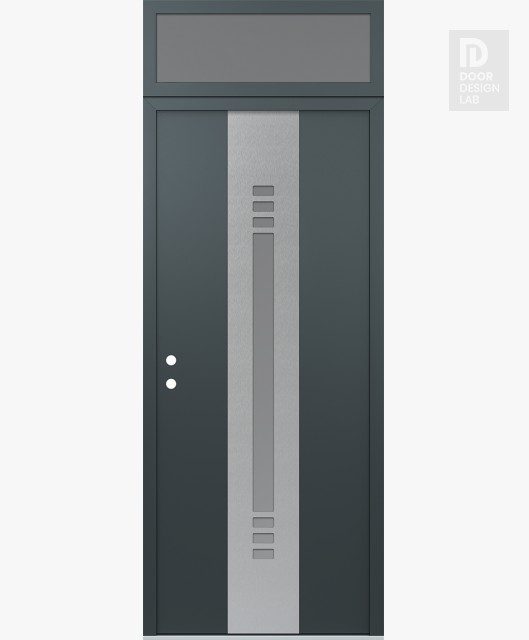 Modern Steel Front Door DIAMOND A5 36" X 96" ANTHRACITE/ANTHRACITE FROSTED GLASS PANEL STAINLESS STEEL RHI WITH TRANSOM FROSTED GLASS