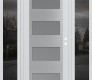 Modern Steel Front Door Diamond C2 64" x 80" white/white frosted Glass Panel stainless steel LHI with 2 Sidelites mirrored Glass