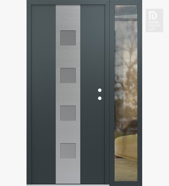 Modern Steel Front Door DIAMOND A12 52" X 80" ANTHRACITE/ANTHRACITE FROSTED GLASS PANEL STAINLESS STEEL LHI WITH SIDELITE CLEAR GLASS