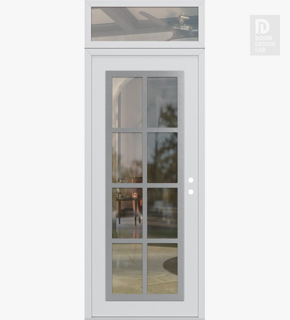 Modern Steel Front Door Diamond C16 36" x 96" white/white clear Glass Panel stainless steel LHI with Transom clear Glass