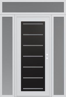 Diamond C11 64" x 96" white/white frosted Glass Panel black LHI with 2 Sidelites and Transom frosted Glass