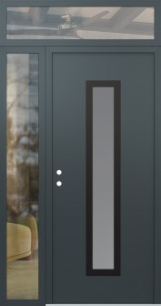 DIAMOND A11 52" X 96" ANTHRACITE/ANTHRACITE FROSTED GLASS PANEL BLACK RHI WITH SIDELITE AND TRANSOM CLEAR GLASS