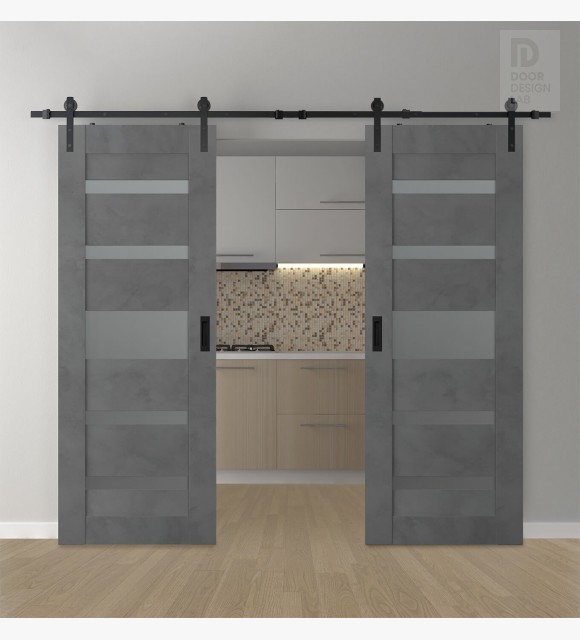 DOUBLE BARN DOOR AVON 07-05 VETRO DARK URBAN 60" X 96" X 1 3/4" BLACK HARDWARE