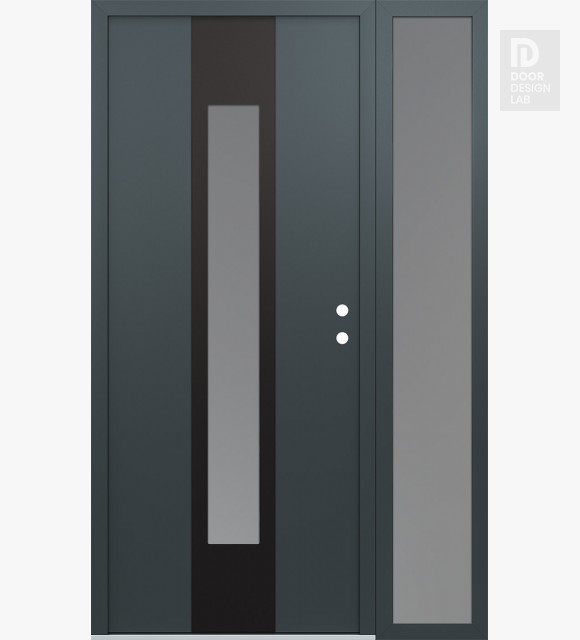 Modern Steel Front Door DIAMOND A1 52" X 80" ANTHRACITE/ANTHRACITE FROSTED GLASS PANEL BLACK LHI WITH SIDELITE FROSTED GLASS