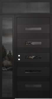 Diamond D9 50" x 96" black/black Mirrored Glass Panel black RHI with Sidelite and Transom Mirrored Glass