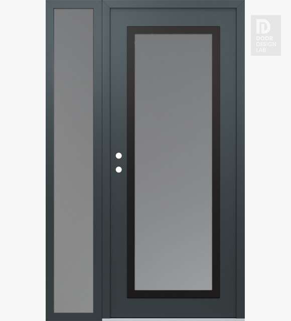 Modern Steel Front Door Diamond C1 48" x 80" anthracite/anthracite frosted Glass Panel black RHI with Sidelite frosted Glass