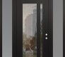Modern Steel Front Door Diamond C15 68" x 96" black/black clear Glass Panel black LHI with 2 Sidelites and Transom frosted Glass
