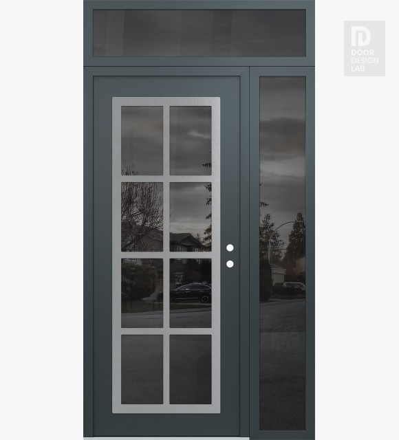 Modern Steel Front Door Diamond C16 50" x 96" anthracite/anthracite mirrored Glass Panel stainless steel LHI with Sidelite and Transom mirrored Glass