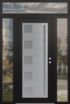 Diamond C3 68" x 96" black/white frosted Glass Panel stainless steel LHI with 2 Sidelites and Transom clear Glass