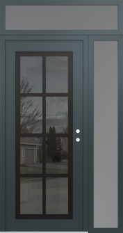 Diamond C16 48" x 96" anthracite/anthracite mirrored Glass Panel black LHI with Sidelite and Transom frosted Glass