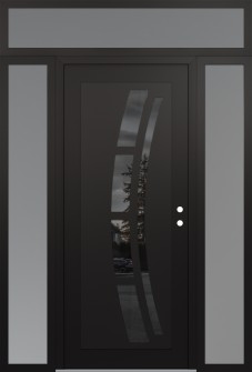 Diamond C12 64" x 96" black/black mirrored Glass Panel black LHI with 2 Sidelites and Transom frosted Glass