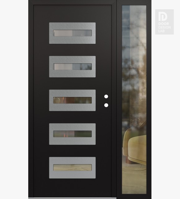 Modern Steel Front Door Diamond D4 48" x 80" black/black clear Glass Panel stainless steel LHI with Sidelite clear Glass