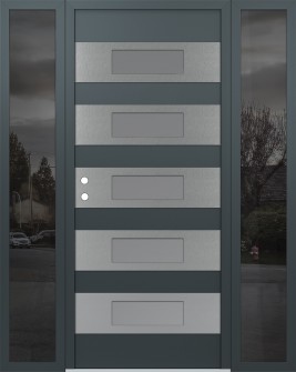 Diamond D5 68" x 80" anthracite/anthracite Frosted Glass Panel stainless steel RHI with 2 Sidelites Mirrored Glass