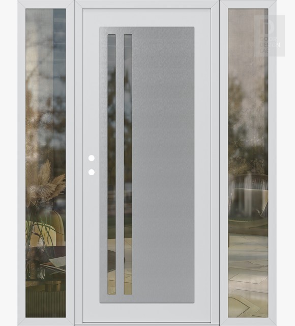 Modern Steel Front Door Diamond C6 64" x 80" white/white clear Glass Panel stainless steel RHI with 2 Sidelites clear Glass