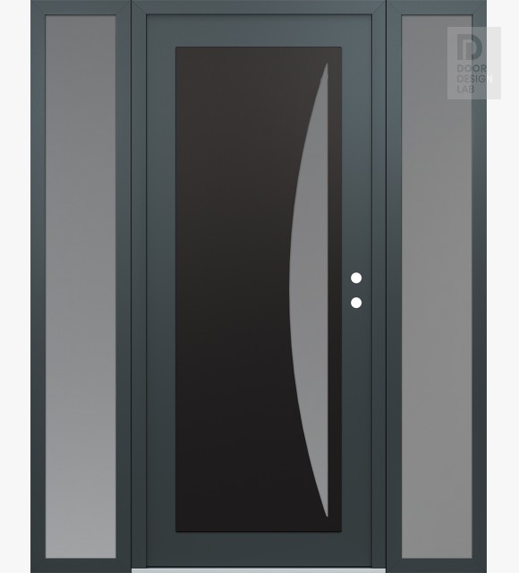 Modern Steel Front Door Diamond C13 68" x 80" anthracite/anthracite frosted Glass Panel black LHI with 2 Sidelites frosted Glass