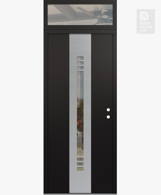 Modern Steel Front Door DIAMOND A5 36" X 96" BLACK/BLACK CLEAR GLASS PANEL STAINLESS STEEL LHI WITH TRANSOM CLEAR GLASS