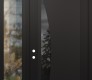 Modern Steel Front Door Diamond C13 50" x 96" black/black mirrored Glass Panel black RHI with Sidelite and Transom clear Glass