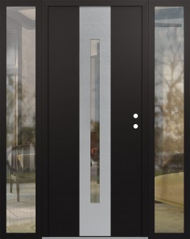 DIAMOND A2 68" X 80" BLACK/BLACK CLEAR GLASS PANEL STAINLESS STEEL LHI WITH 2 SIDELITES CLEAR GLASS