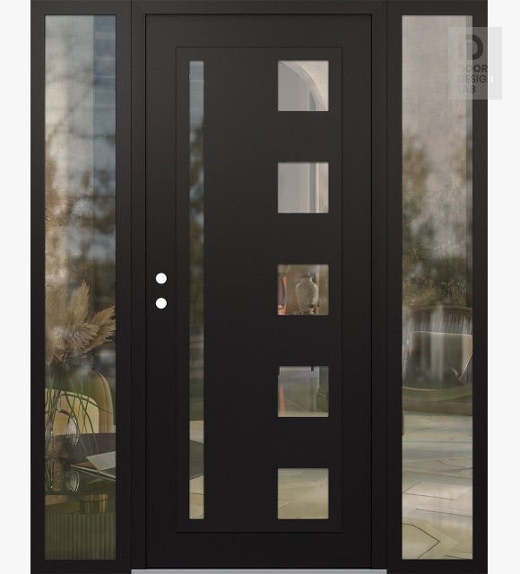 Modern Steel Front Door Diamond C3 64" x 80" black/black clear Glass Panel black RHI with 2 Sidelites clear Glass