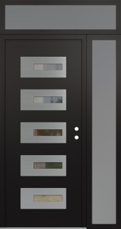 Diamond D6 50" x 96" black/black clear Glass Panel stainless steel LHI with Sidelite and Transom frosted Glass