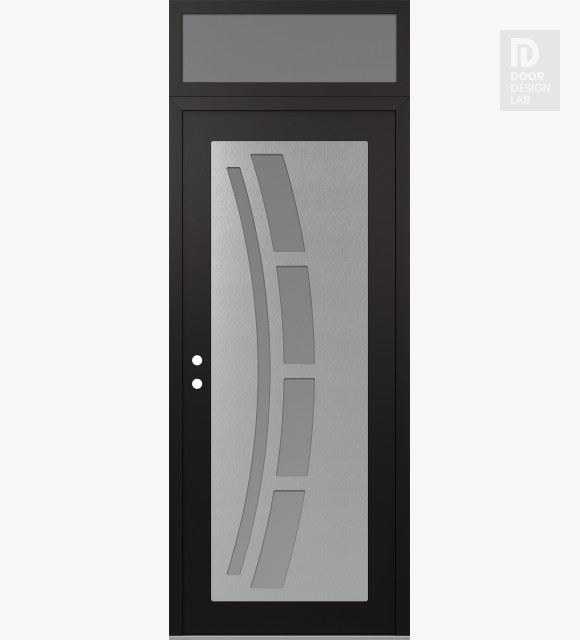 Modern Steel Front Door Diamond C12 36" x 96" black/white frosted Glass Panel stainless steel RHI with Transom frosted Glass