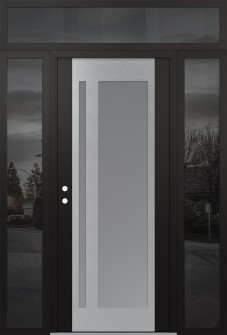 Diamond C15 68" x 96" black/white frosted Glass Panel stainless steel RHI with 2 Sidelites and Transom mirrored Glass
