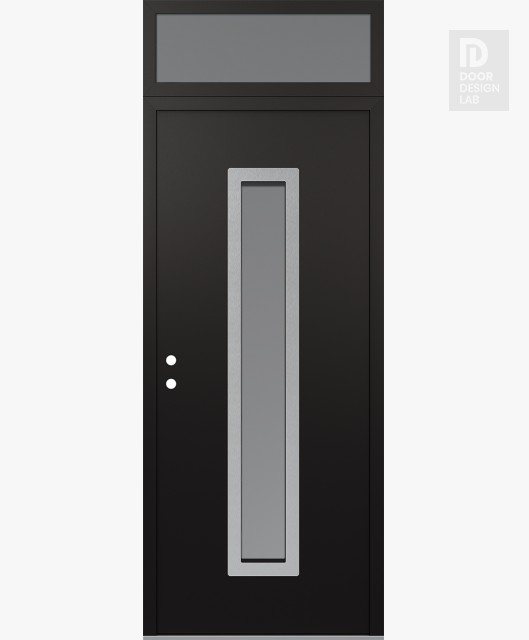 Modern Steel Front Door DIAMOND A11 36" X 96" BLACK/WHITE FROSTED GLASS PANEL STAINLESS STEEL RHI WITH TRANSOM FROSTED GLASS