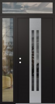 DIAMOND A8 50" X 96" BLACK/BLACK MIRRORED GLASS PANEL STAINLESS STEEL RHI WITH SIDELITE AND TRANSOM CLEAR GLASS