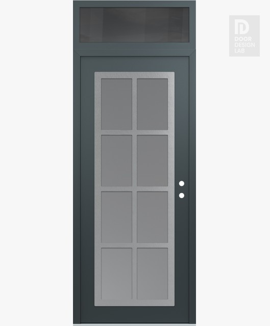 Modern Steel Front Door Diamond C16 36" x 96" anthracite/anthracite frosted Glass Panel stainless steel LHI with Transom mirrored Glass