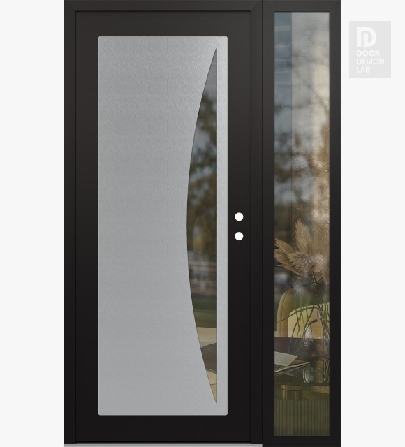 Modern Steel Front Door Diamond C13 50" x 80" black/black clear Glass Panel stainless steel LHI with Sidelite clear Glass