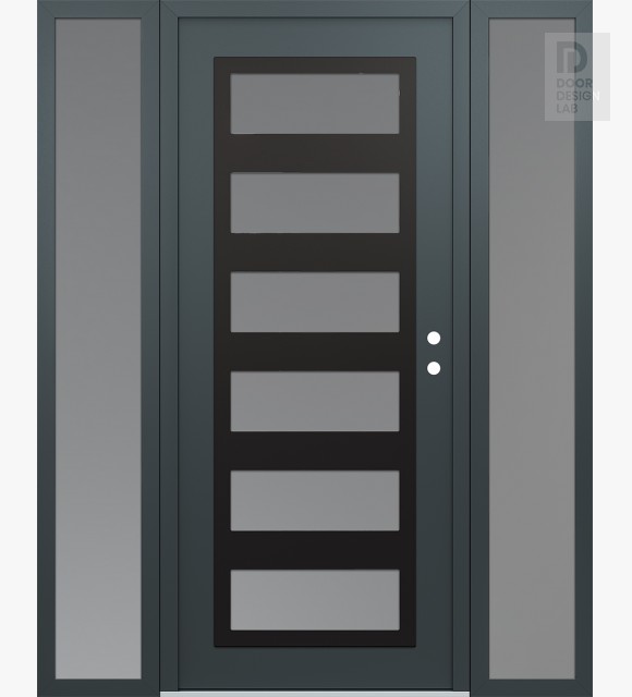 Modern Steel Front Door Diamond C9 64" x 80" anthracite/anthracite frosted Glass Panel black LHI with 2 Sidelites frosted Glass