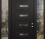 Modern Steel Front Door Diamond D6 60" x 96" black/black clear Glass Panel black LHI with 2 Sidelites and Transom clear Glass