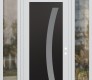 Modern Steel Front Door Diamond C4 64" x 96" white/white frosted Glass Panel black LHI with 2 Sidelites and Transom clear Glass
