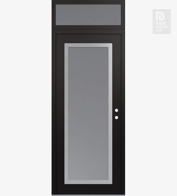 Modern Steel Front Door Diamond C1 36" x 96" black/white frosted Glass Panel stainless steel LHI with Transom frosted Glass