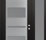 Modern Steel Front Door Diamond C10 50" x 96" black/white frosted Glass Panel stainless steel LHI with Sidelite and Transom frosted Glass