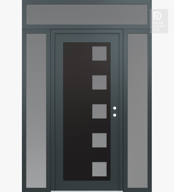Modern Steel Front Door Diamond C5 68" x 96" anthracite/anthracite frosted Glass Panel black LHI with 2 Sidelites and Transom frosted Glass