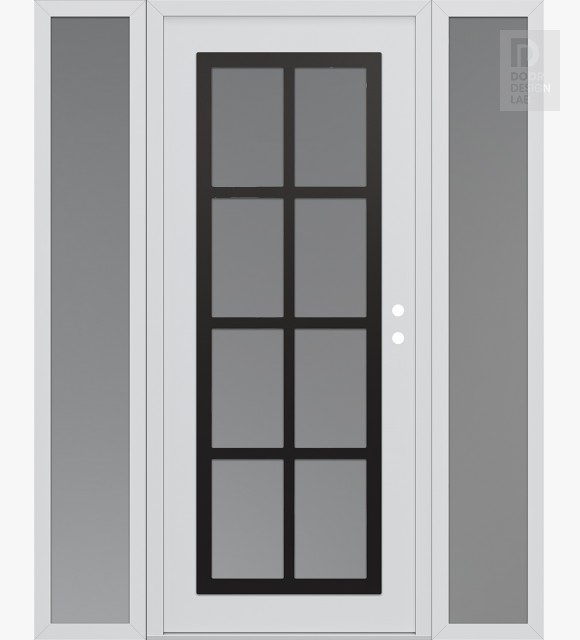Modern Steel Front Door Diamond C16 60" x 80" white/white frosted Glass Panel black LHI with 2 Sidelites frosted Glass