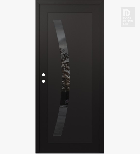 Modern Steel Front Door Diamond C4 36" x 80" black/black mirrored Glass Panel black RHI