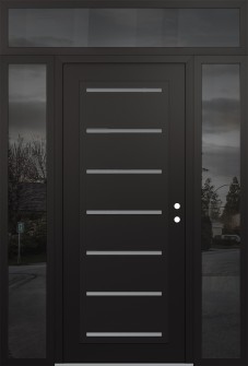 Diamond C11 60" x 96" black/white frosted Glass Panel black LHI with 2 Sidelites and Transom mirrored Glass