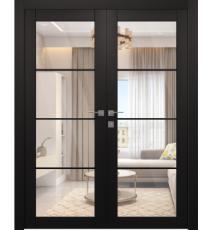 Avon 4 Lite Clear Vetro Black Matte Double doors