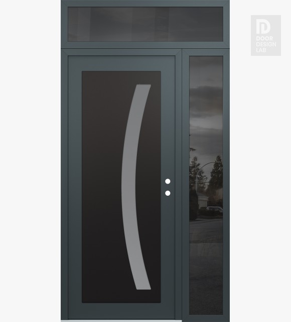 Modern Steel Front Door Diamond C4 50" x 96" anthracite/anthracite frosted Glass Panel black LHI with Sidelite and Transom mirrored Glass